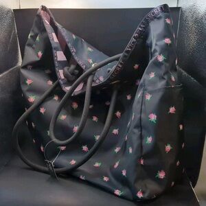 Victoria's Secret Black Tote with Pink Floral Bag Reversible